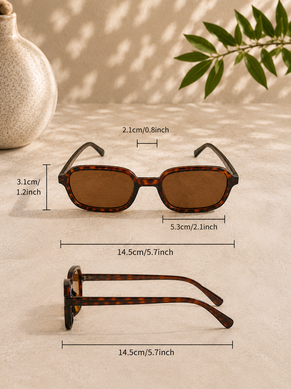 Schmale Retro-Sonnenbrille in Braun Orange Leopardenmuster mit braunen Gläsern