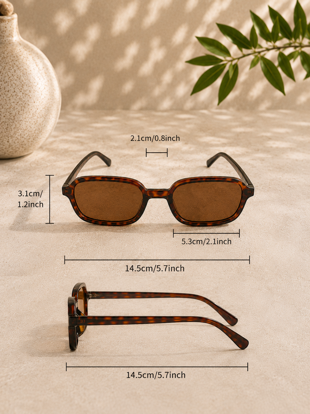 Schmale Retro-Sonnenbrille in Braun Orange Leopardenmuster mit braunen Gläsern