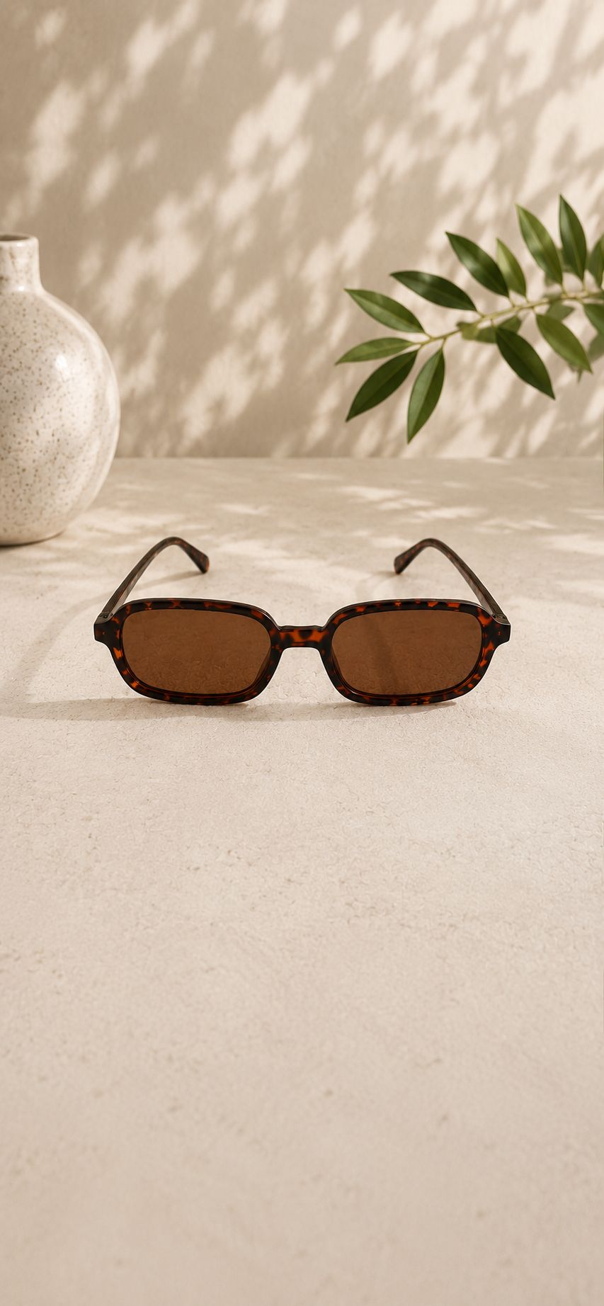 Schmale Retro-Sonnenbrille in Braun Orange Leopardenmuster mit braunen Gläsern