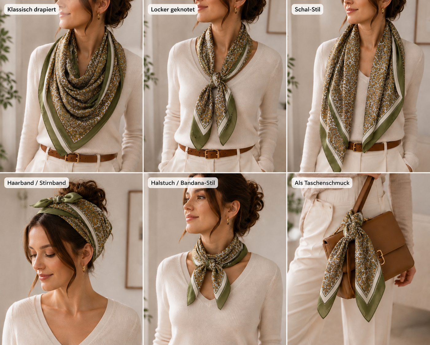 Elegantes Tuch in Oliv-Creme mit Goldtönen