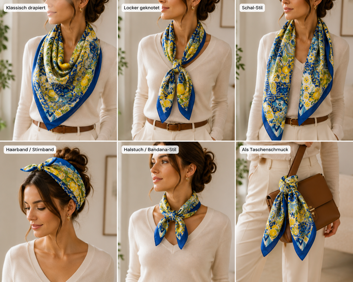 Elegantes Tuch in Blau mit Zitronen-Print