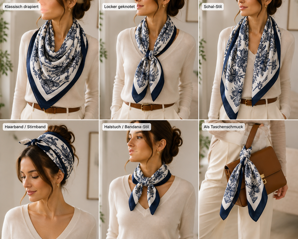 Elegantes Tuch in Blau Weiß Blumen Floral Muster