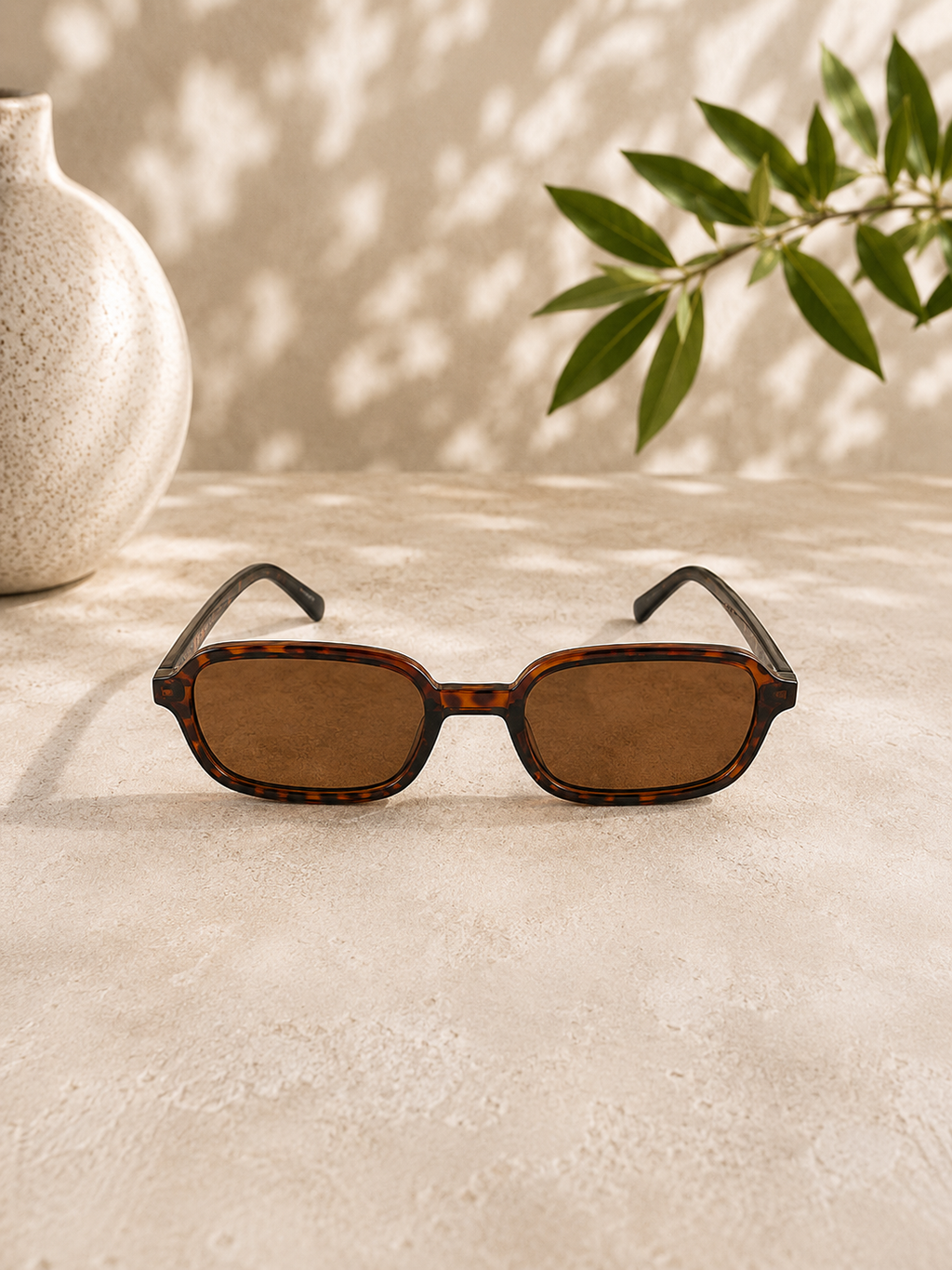 Schmale Retro-Sonnenbrille in Braun Orange Leopardenmuster mit braunen Gläsern